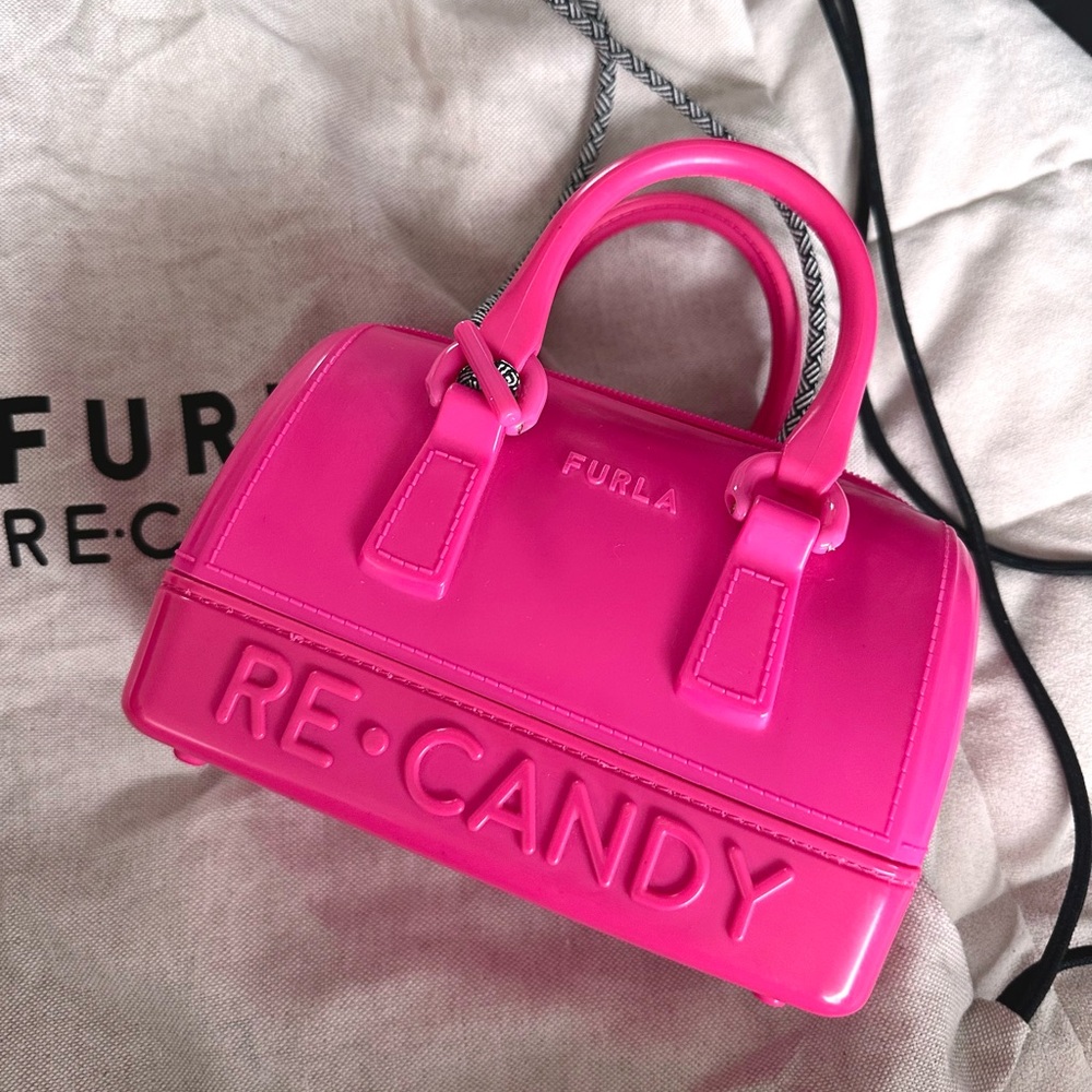Furla RE-CANDY Mini Top-Handle Bag in Bright Pink - Picture 2 of 8